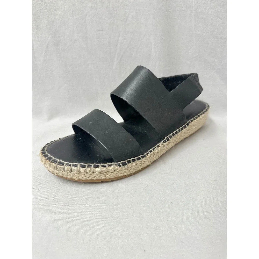 Cole Haan Cloud eel Black Leather Espadrille Slingback Platform Sandals Size 9.5